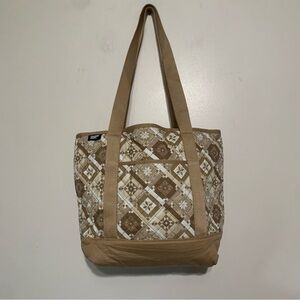 Lands' End Quilted Pattern Tote in Cream and Brown Bag Women's